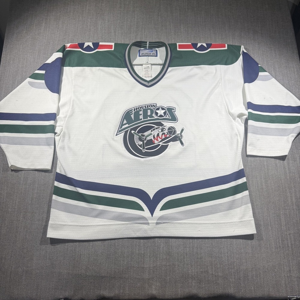 Houston Aeros Jersey Mens Large White AHL Hockey‎ Bauer MADDEN 22 Throwback
